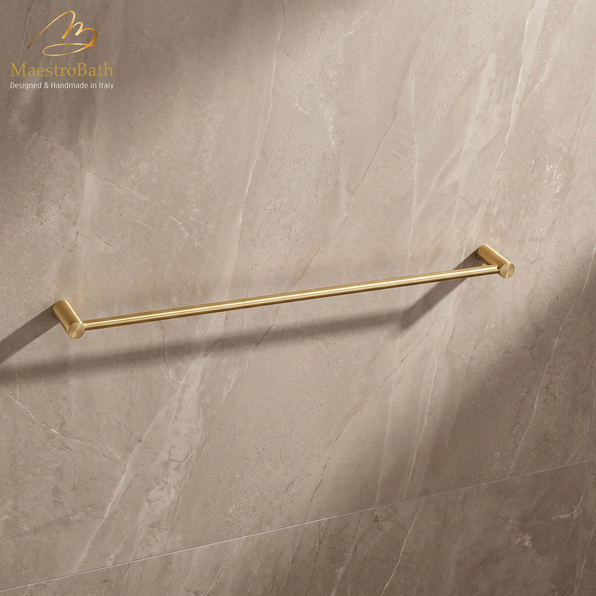 24 inch luxury towel bar in brushed gold, solid brass, from the MaestroBath Prestigio collection