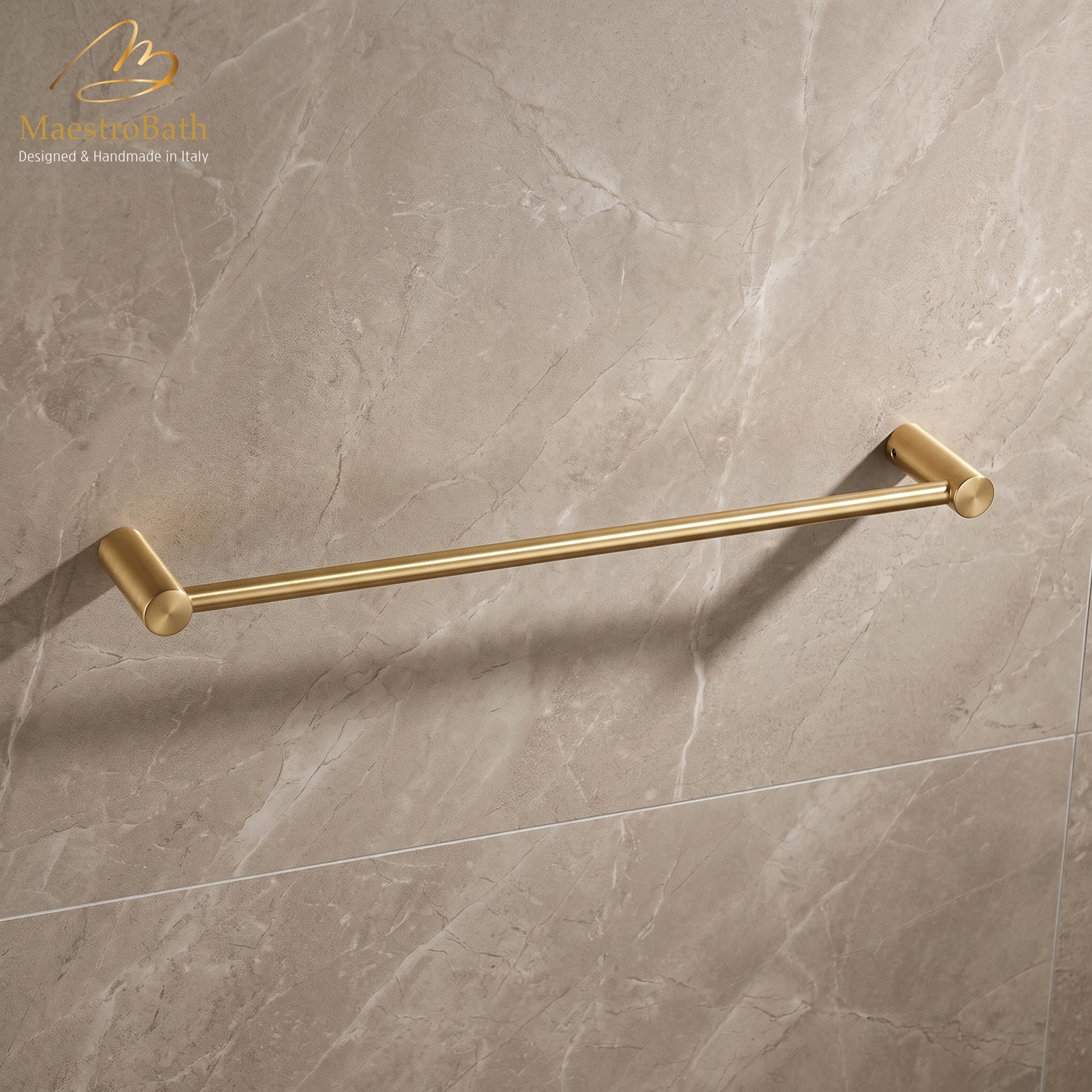 15 inch luxury towel bar in brushed gold, solid brass, from the MaestroBath Prestigio collection
