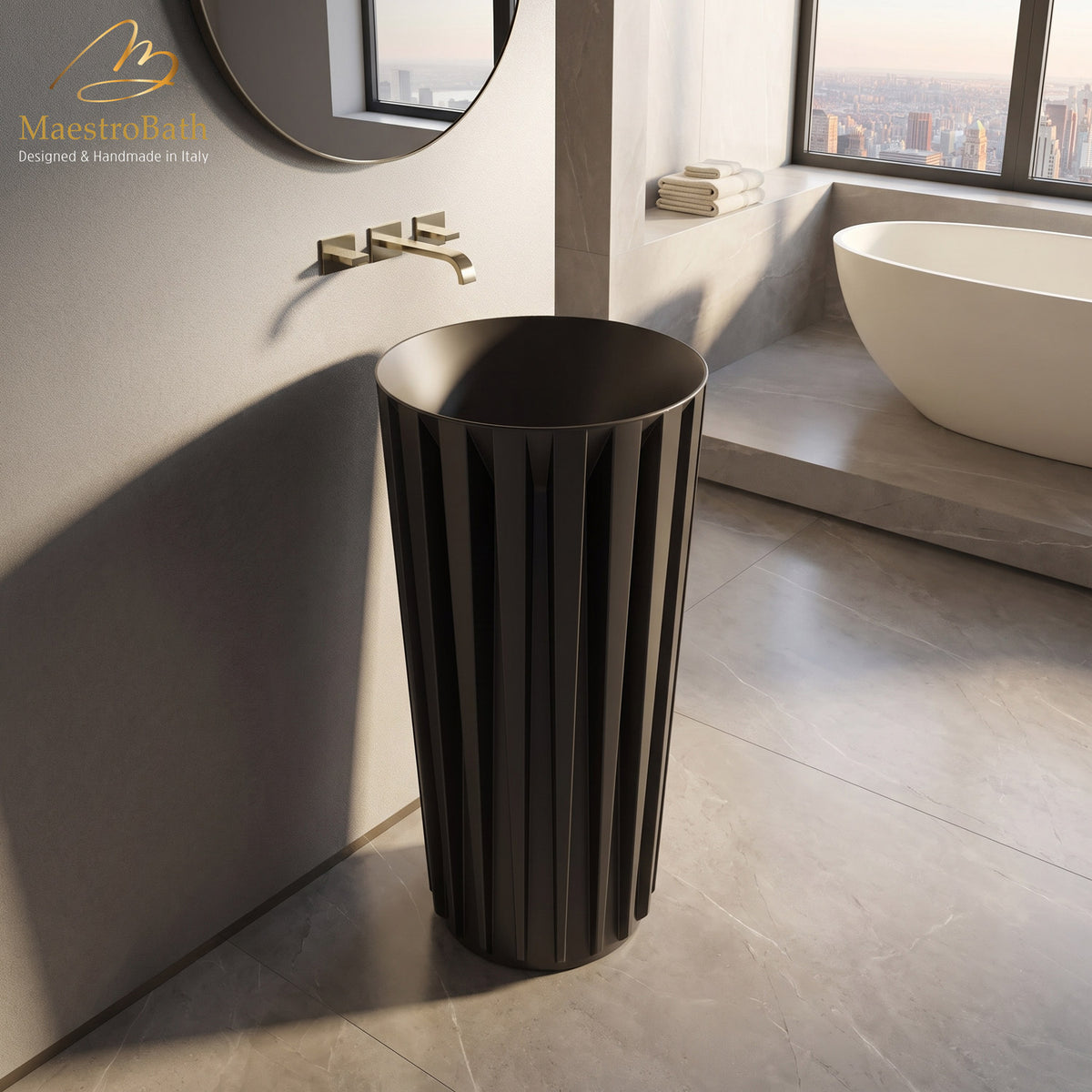 Gloria Modern Pedestal Sink | Black #color_black