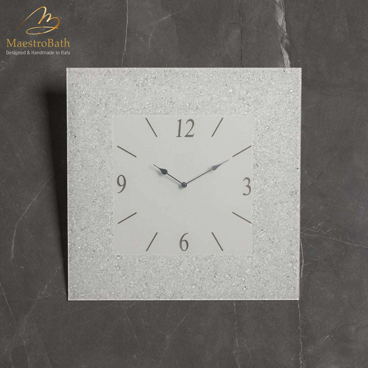Square crystal wall clock, shown in white, 19.6 inch