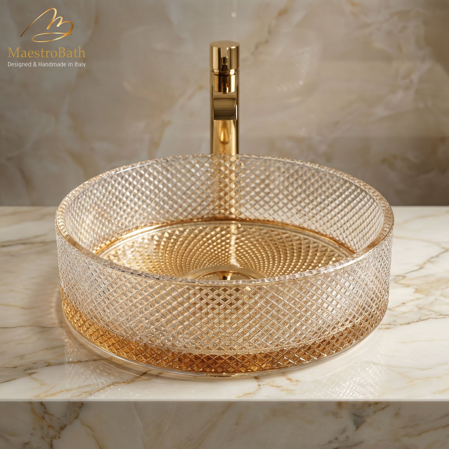 Handcrafted Crystal Bathroom Vessel Sink #color_gold