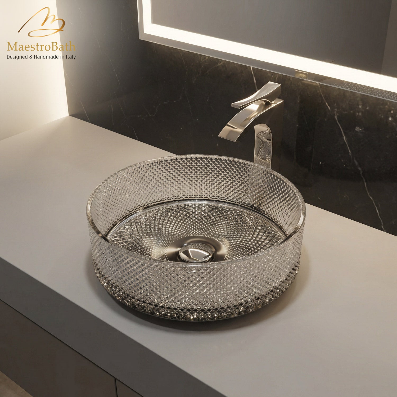 Handcrafted Crystal Bathroom Vessel Sink #color_platinum