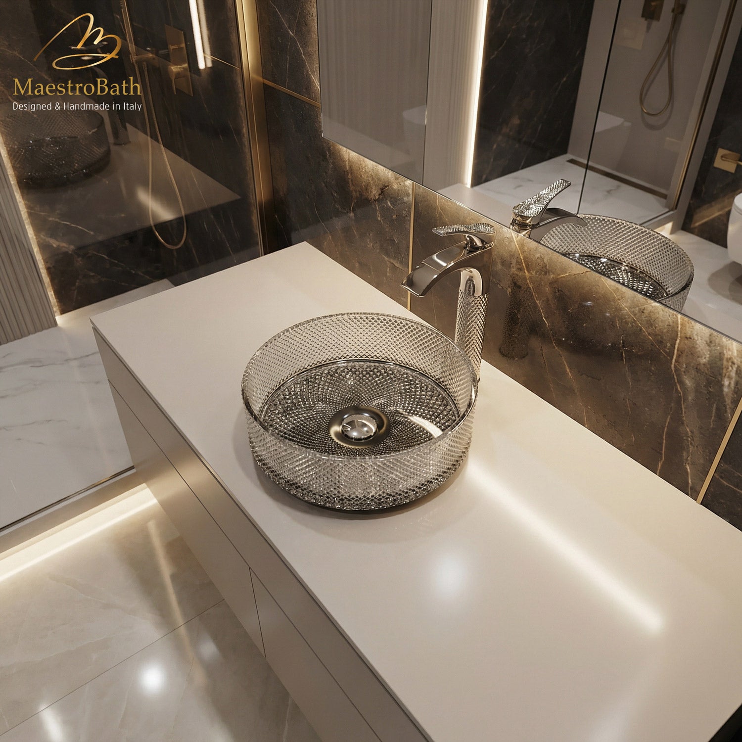 Handcrafted Crystal Bathroom Vessel Sink #color_platinum