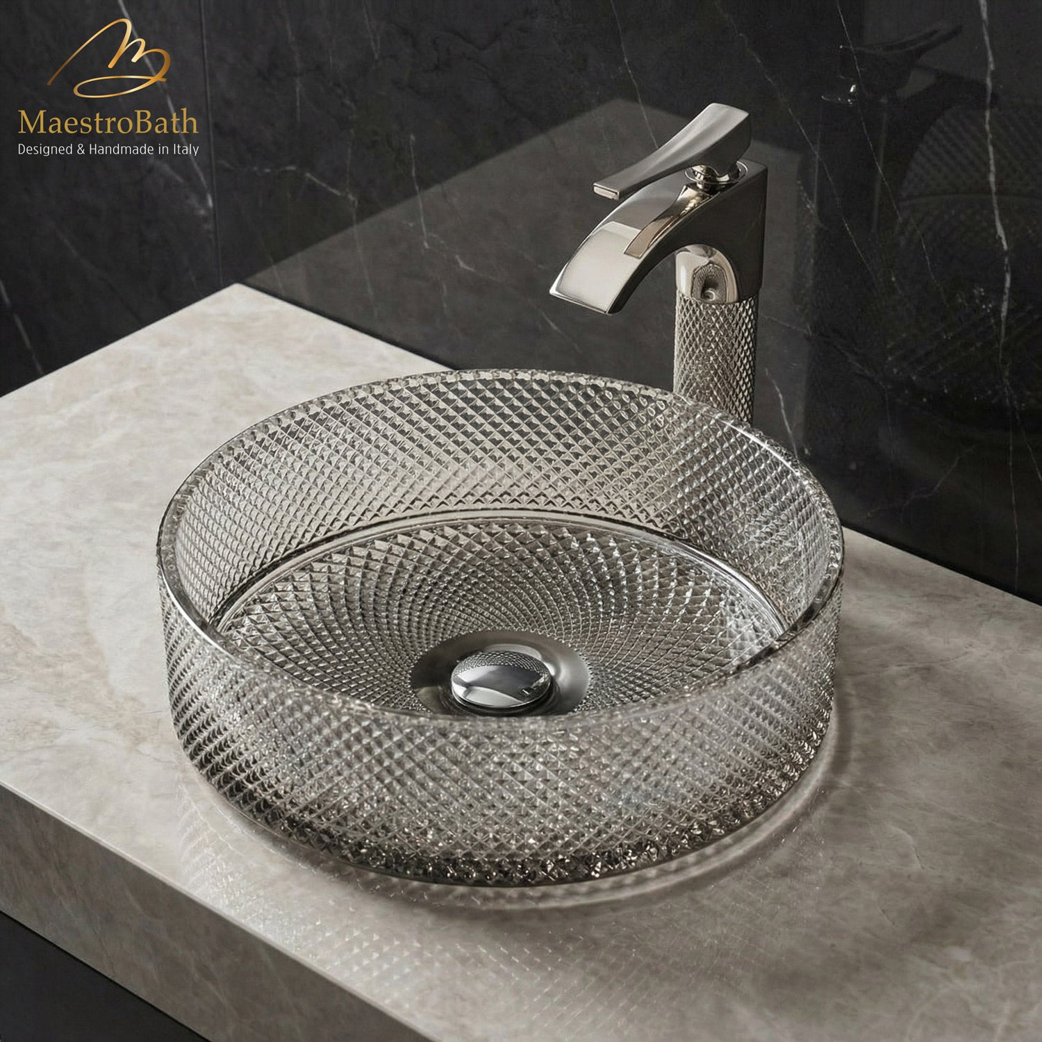 Handcrafted Crystal Bathroom Vessel Sink #color_platinum
