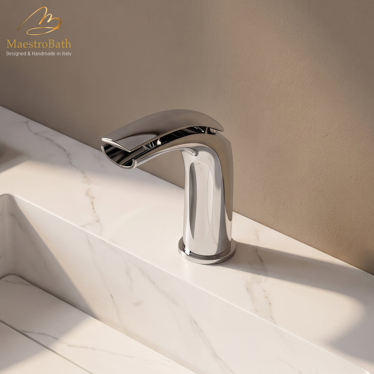 Deck mounted brass single hole bathroom faucet, shown in polished chrome, 5.8 inch spout height and a 5.7 inch spout reach #color_polished chrome