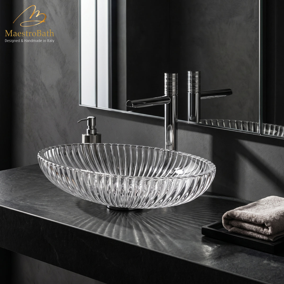 Deck mounted brass single hole bathroom faucet, shown in polished chrome, made of lead-free brass