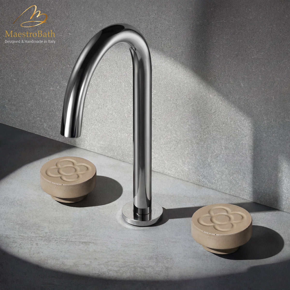 Deck mounted brass three hole bathroom faucet, 10.8 inch spout height and a 5.6 inch spout reach, made of lead-free brass