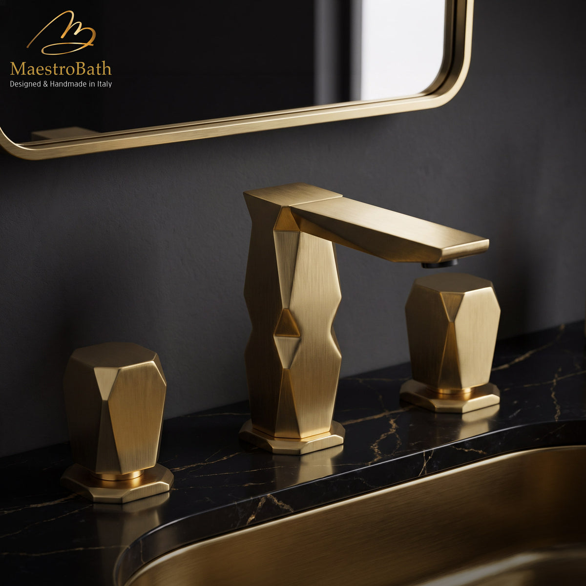 Ikon 3-Hole Brushed Gold Luxury Bathroom Faucet #color_brushed gold
