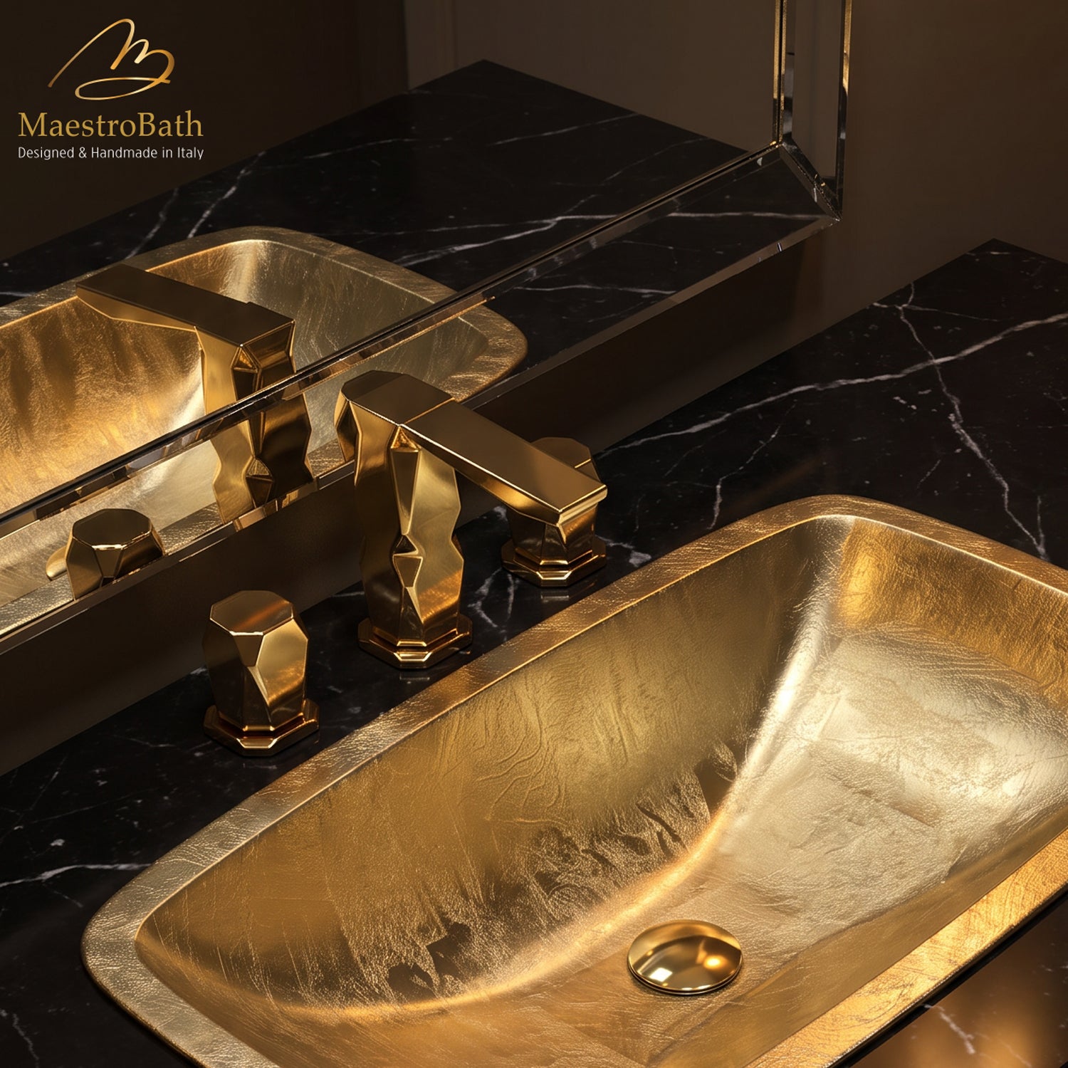 Deck mounted brass three hole bathroom faucet, shown in polished gold, 5.3 inch spout height and a 4.8 inch spout reach #color_polished gold