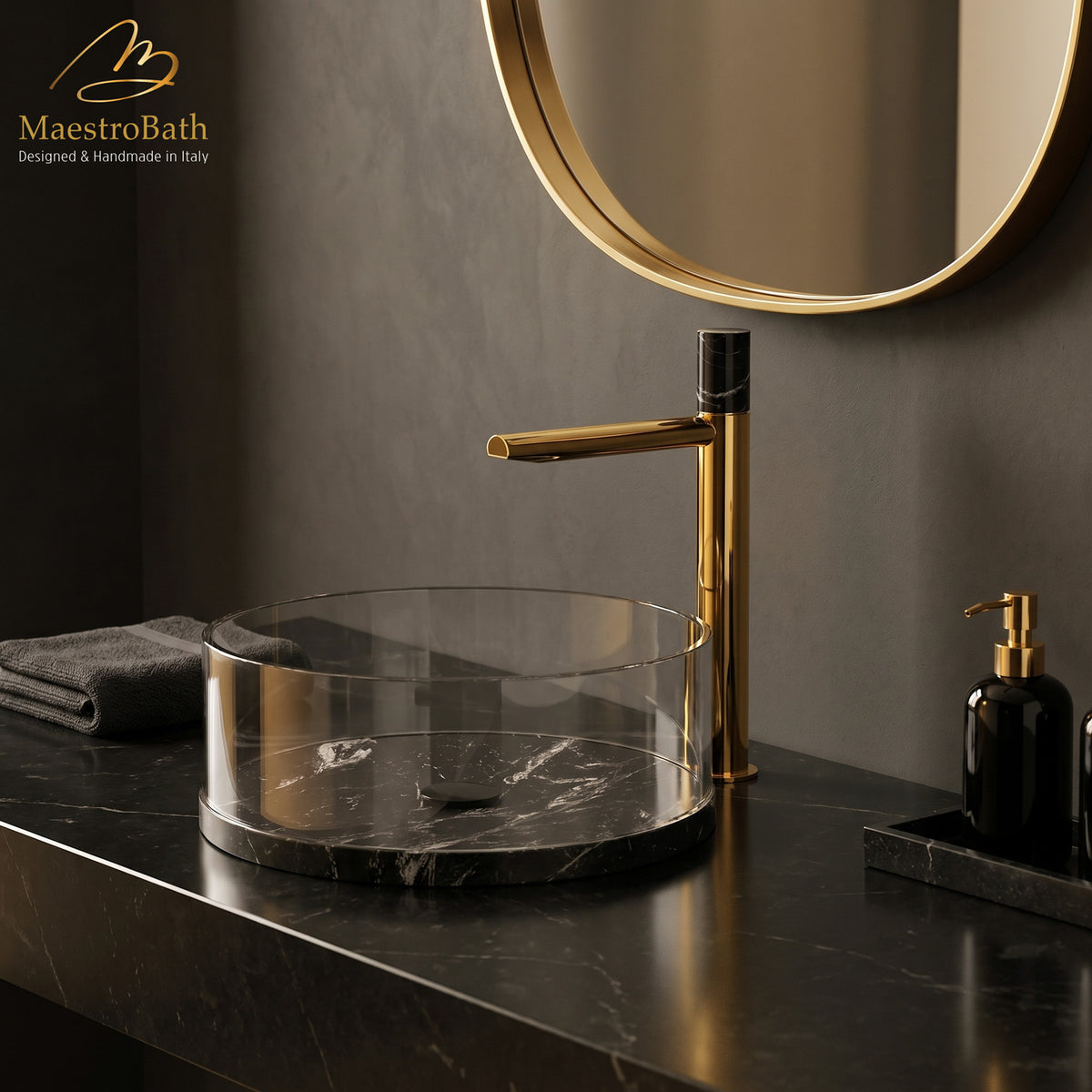 Marble High Bathroom Faucet, shown in polished gold, 13.3 inch spout height and a 6.6 inch spout reach #color_polished gold