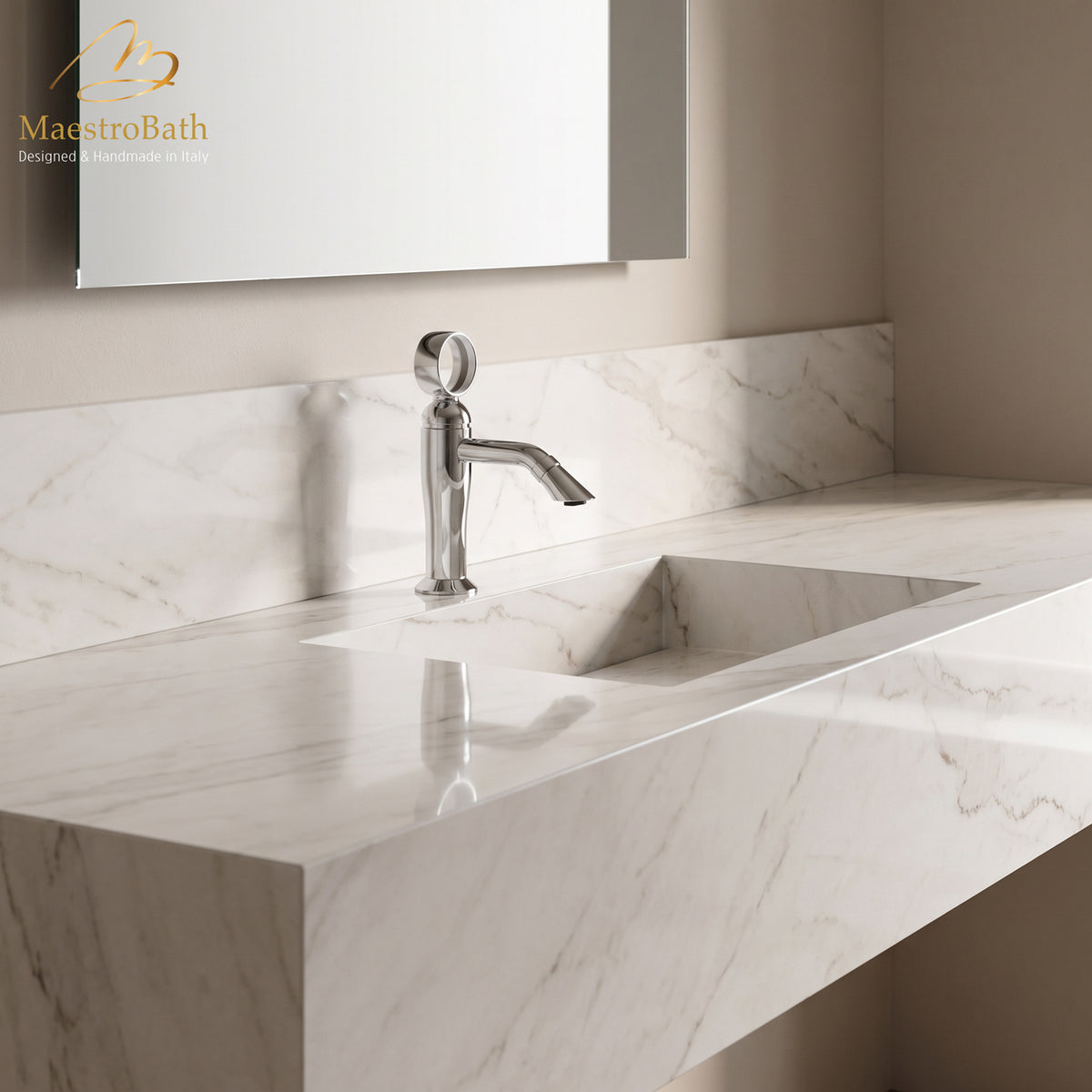 Deck mounted brass single hole bathroom faucet, shown in polished chrome, 8.5 inch spout height and a 5.1 inch spout reach #color_polished chrome