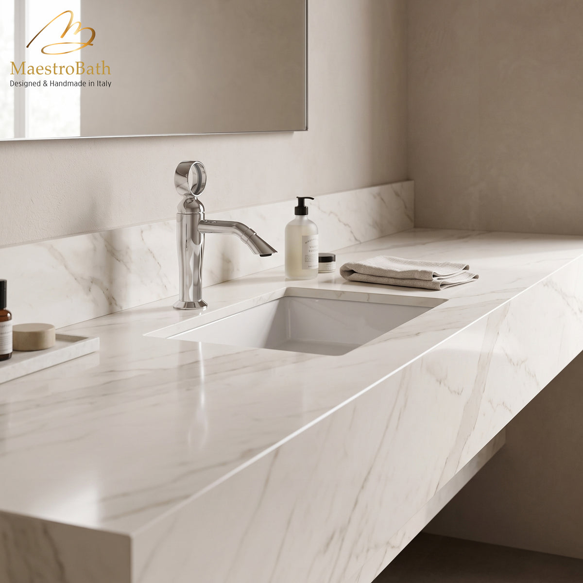 Deck mounted brass single hole bathroom faucet, shown in polished chrome, 8.5 inch spout height and a 5.1 inch spout reach #color_polished chrome