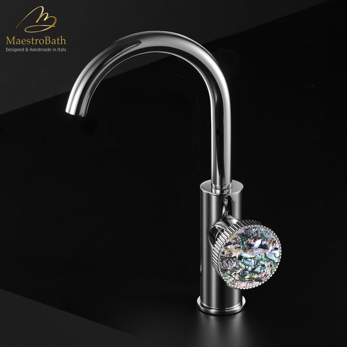 Deck mounted brass single hole bathroom faucet, with precious stones, made of lead-free brass set with precious stones
