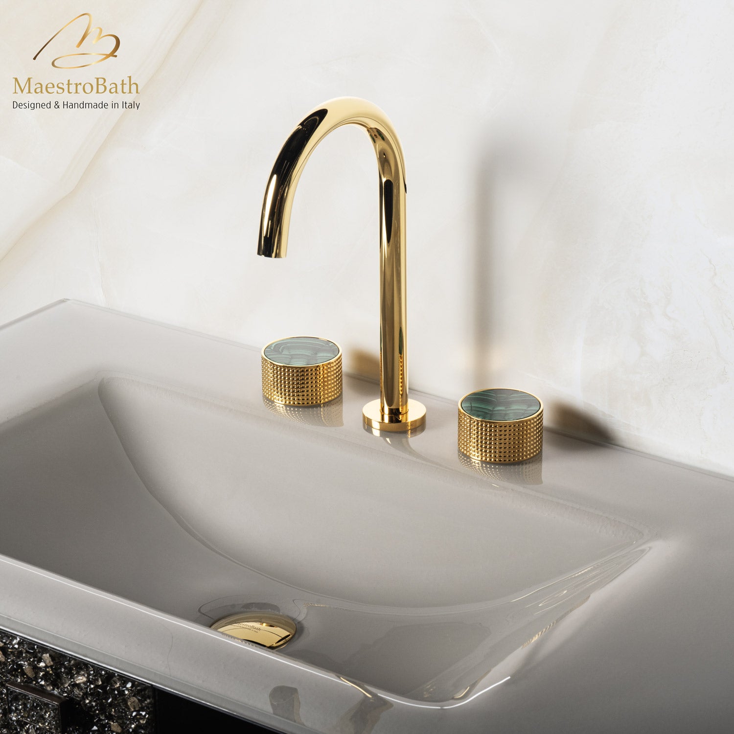 Preziosa Luxury 3-hole Bathroom Faucet | Polished Gold #handles_malachite