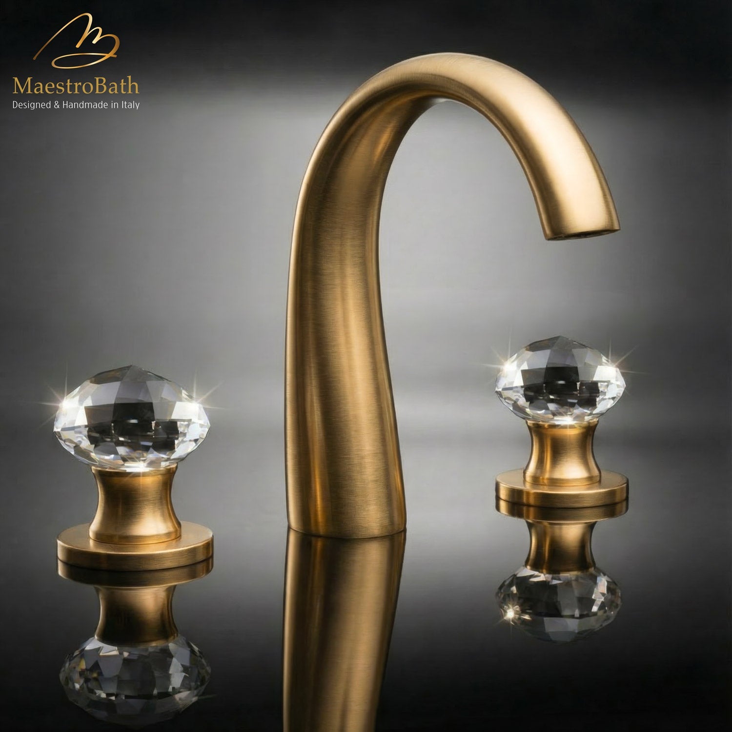 Rock 3-Hole Crystal Bathroom Faucet | Brushed Gold #color_brushed gold