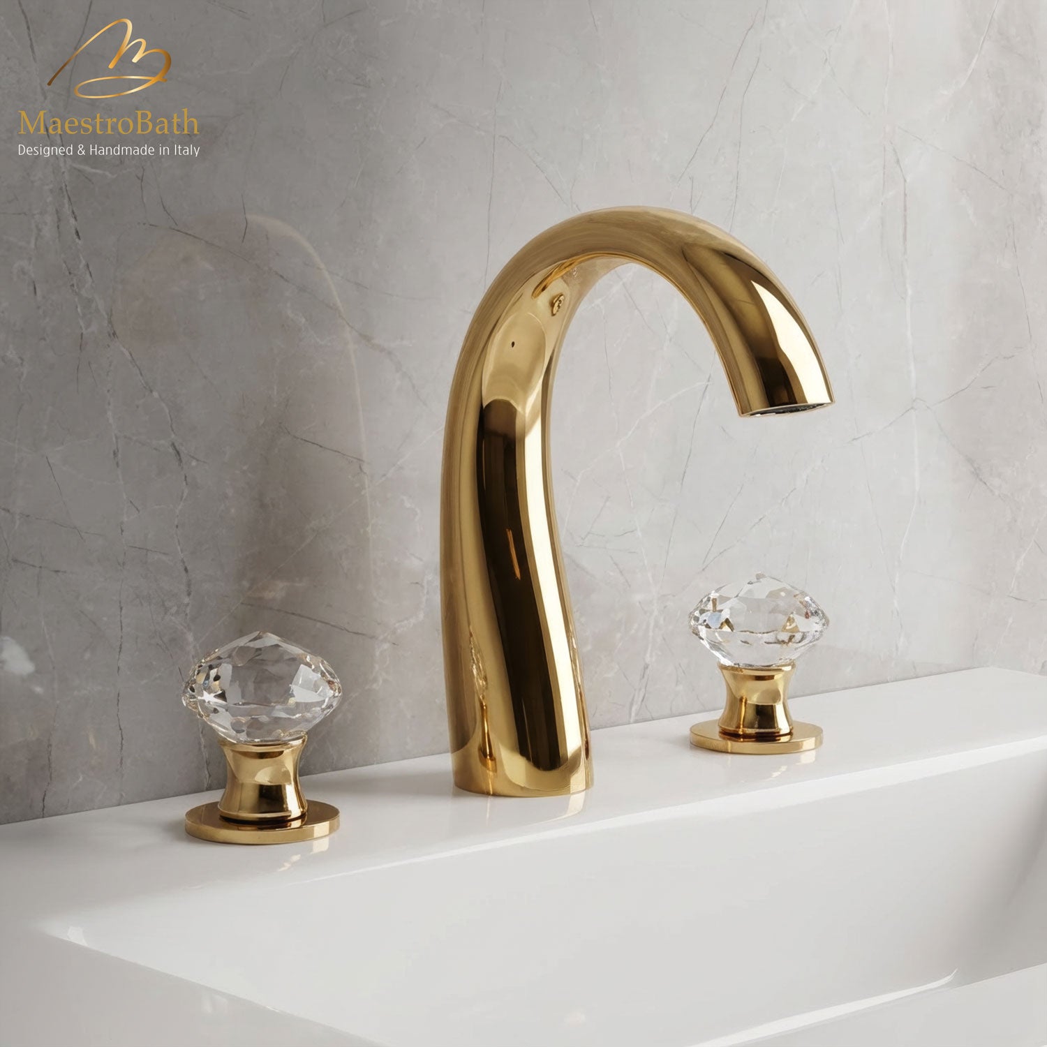 Rock 3-Hole Crystal Bathroom Faucet | Polished Gold #color_polished gold