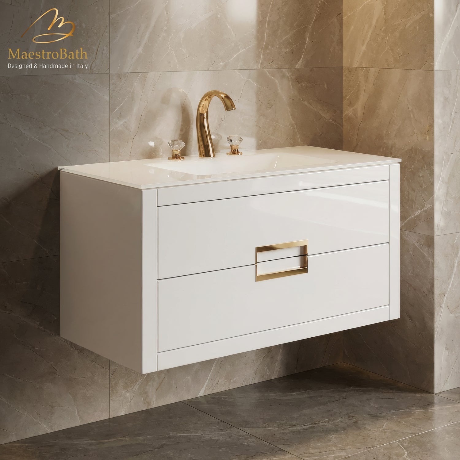 Rock 3-Hole Crystal Bathroom Faucet | Polished Gold #color_polished gold