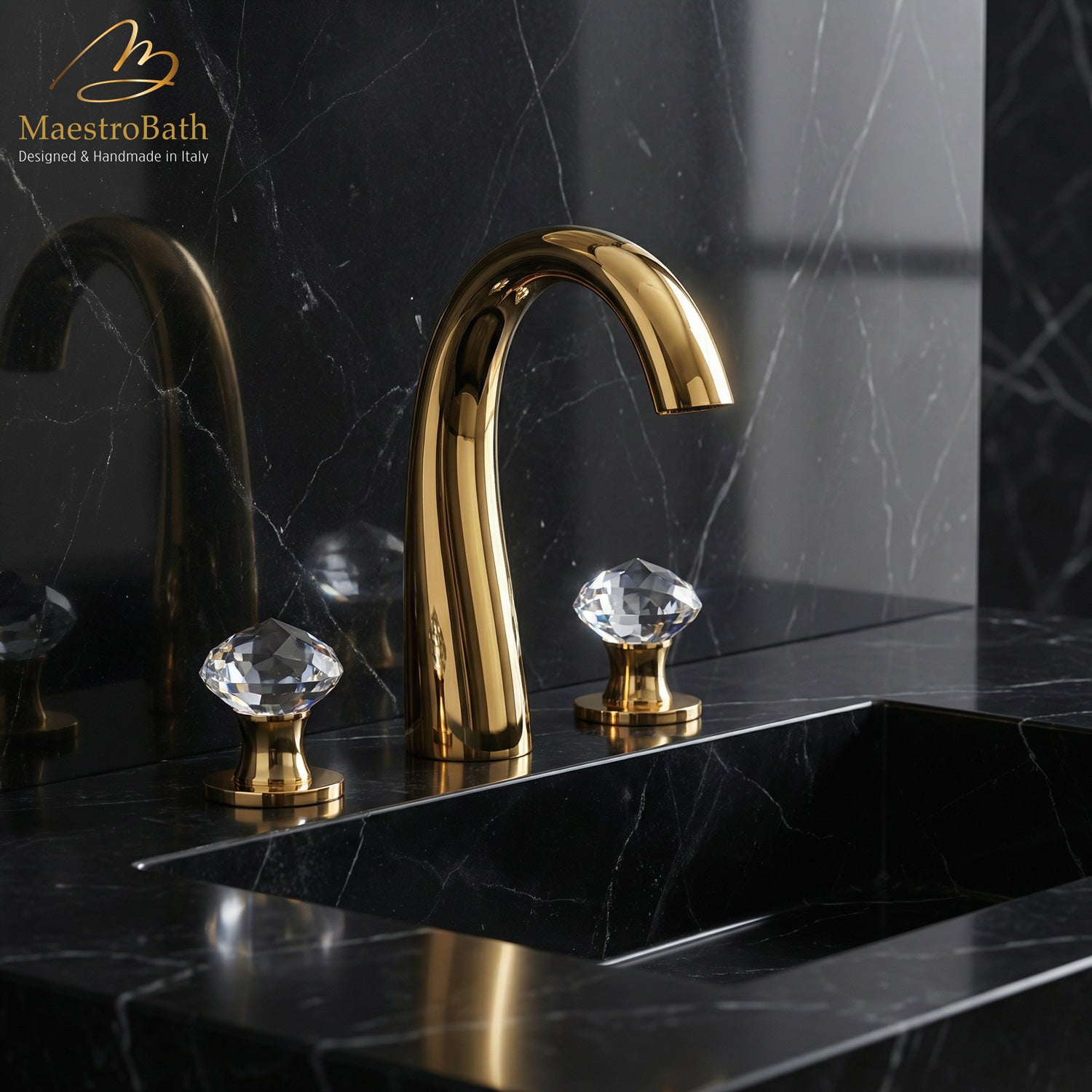 Rock 3-Hole Crystal Bathroom Faucet | Polished Gold #color_polished gold
