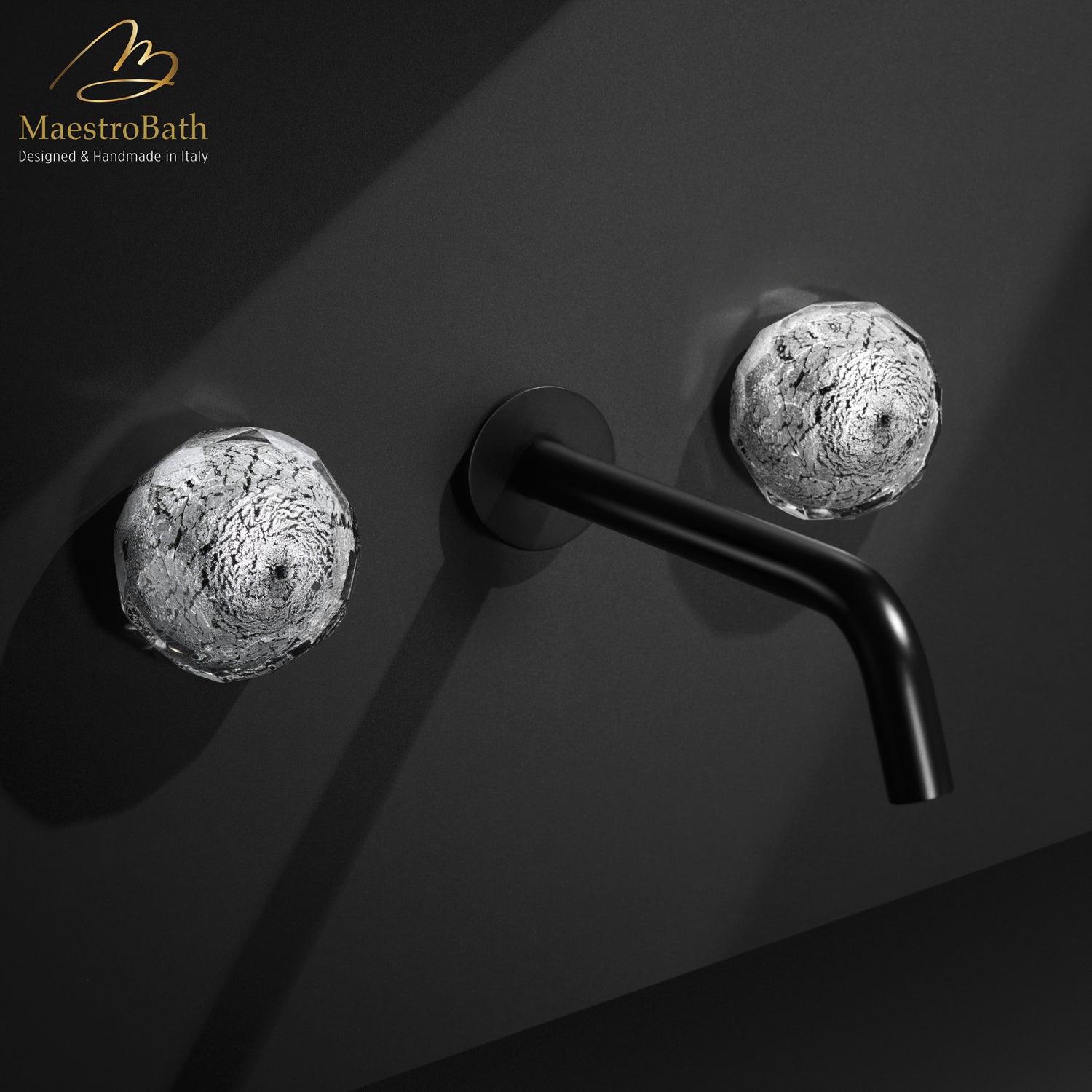 GLAMOUR Luxury Crystal Wall-mount Bathroom Faucet | Black and Silver #color_black and silver
