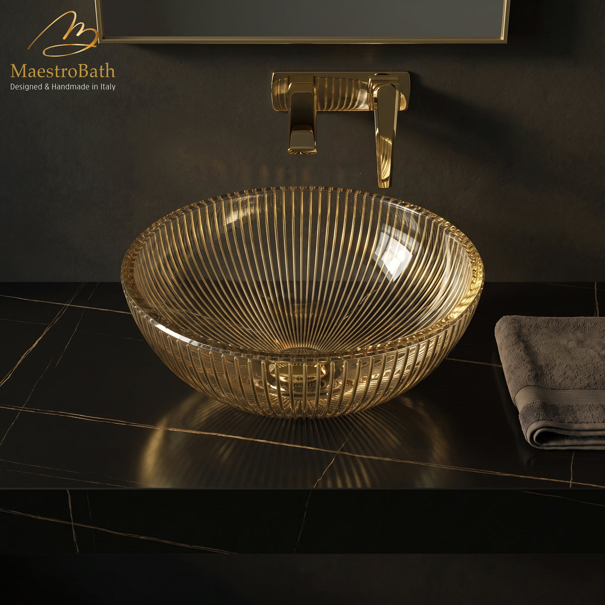 Ikon Luxury Wall-Mount Bathroom Faucet, shown in polished gold, 2.3 inch spout height and a 7.3 inch spout reach #color_polished gold