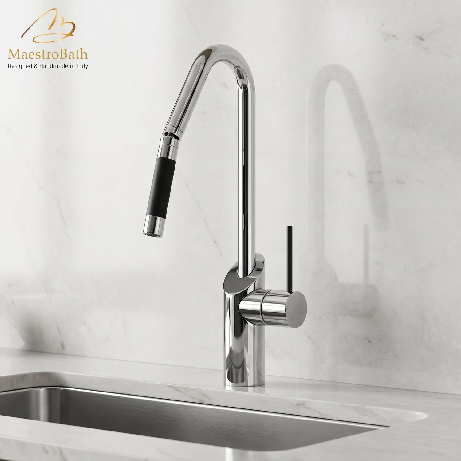 SWING SNAKE Chrome Modern Kitchen Faucet | Orientable Shower #color_polished chrome