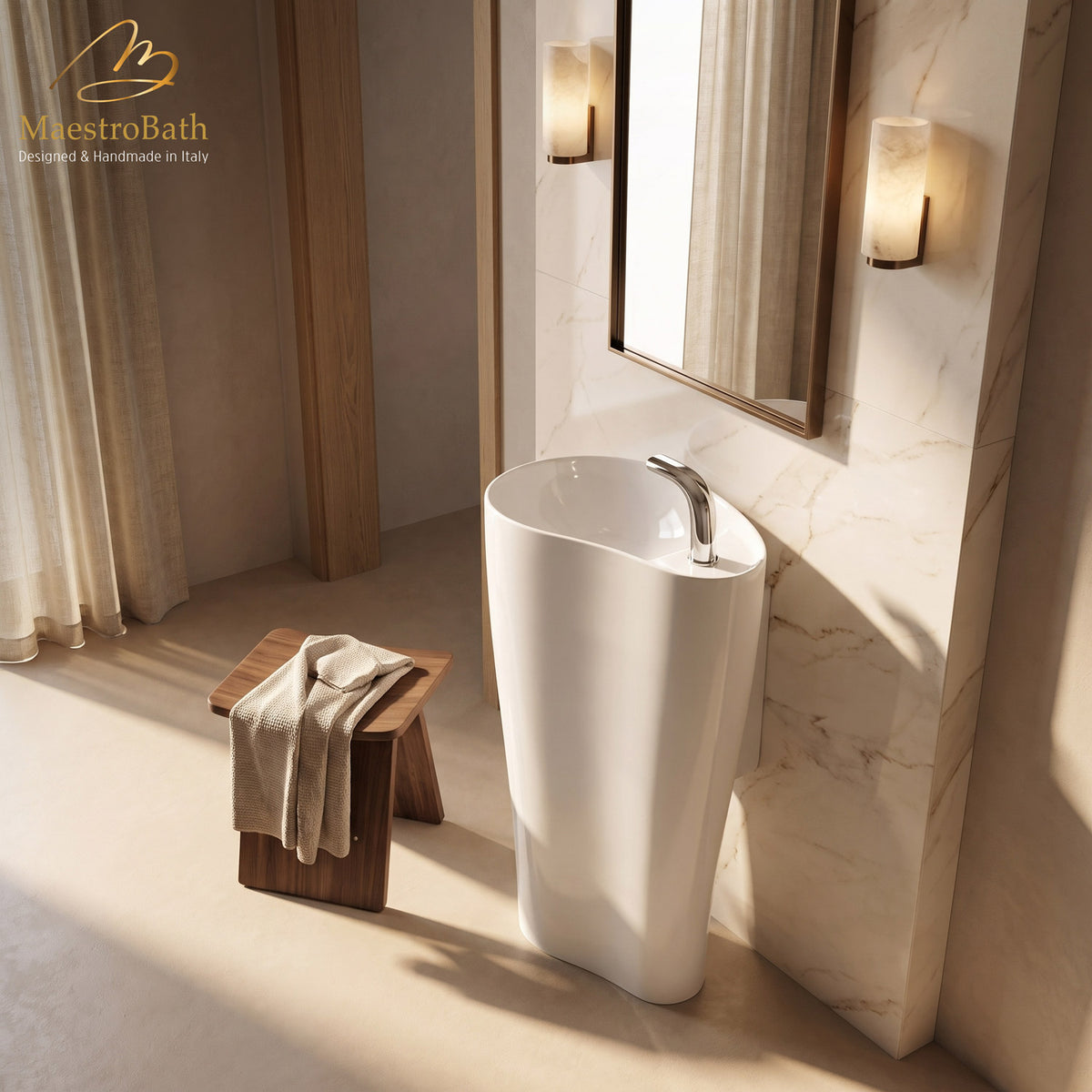 Floor standing resin pedestal sink, shown in white, 23.6 inch by 15.7 inch and 35.4 inch high #color_white