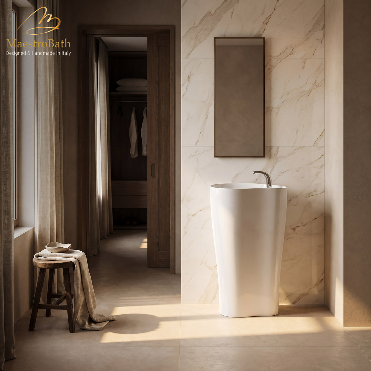 Floor standing resin pedestal sink, shown in white, 23.6 inch by 15.7 inch and 35.4 inch high #color_white