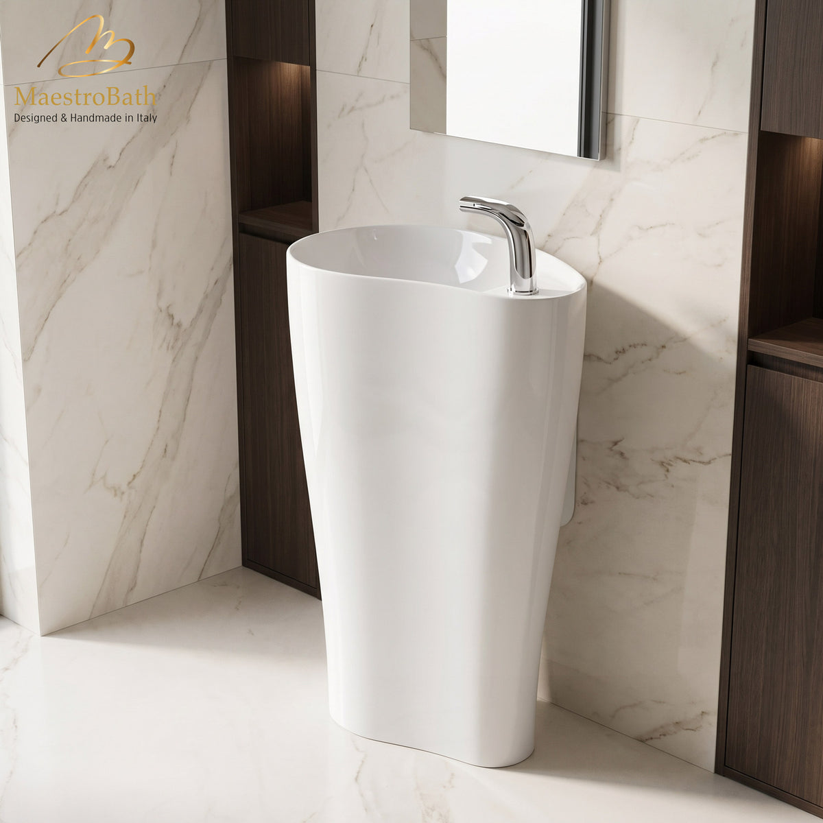 Floor standing resin pedestal sink, shown in white, 23.6 inch by 15.7 inch and 35.4 inch high #color_white