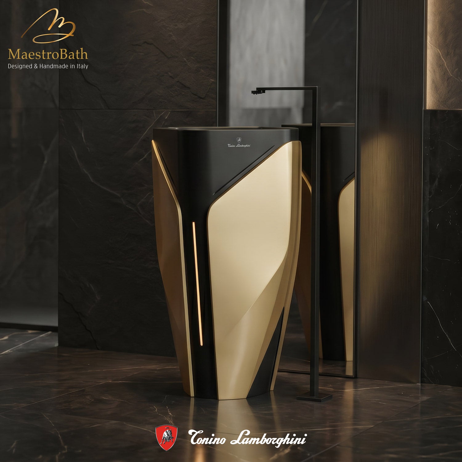 Iconico by Tonino Lamborghini Freestanding Sink #color_Black and Gold