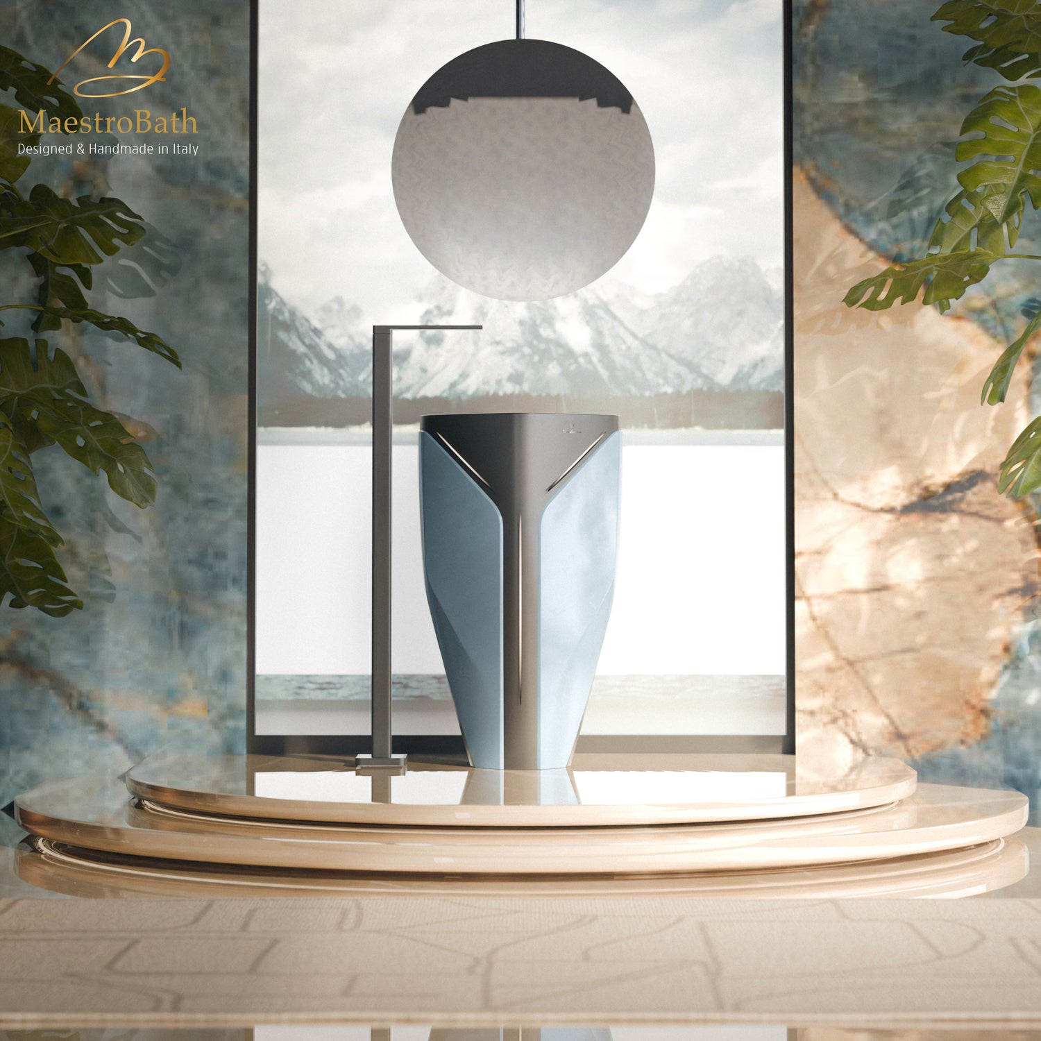 Iconico by Tonino Lamborghini Freestanding Sink #color_Blue and Black