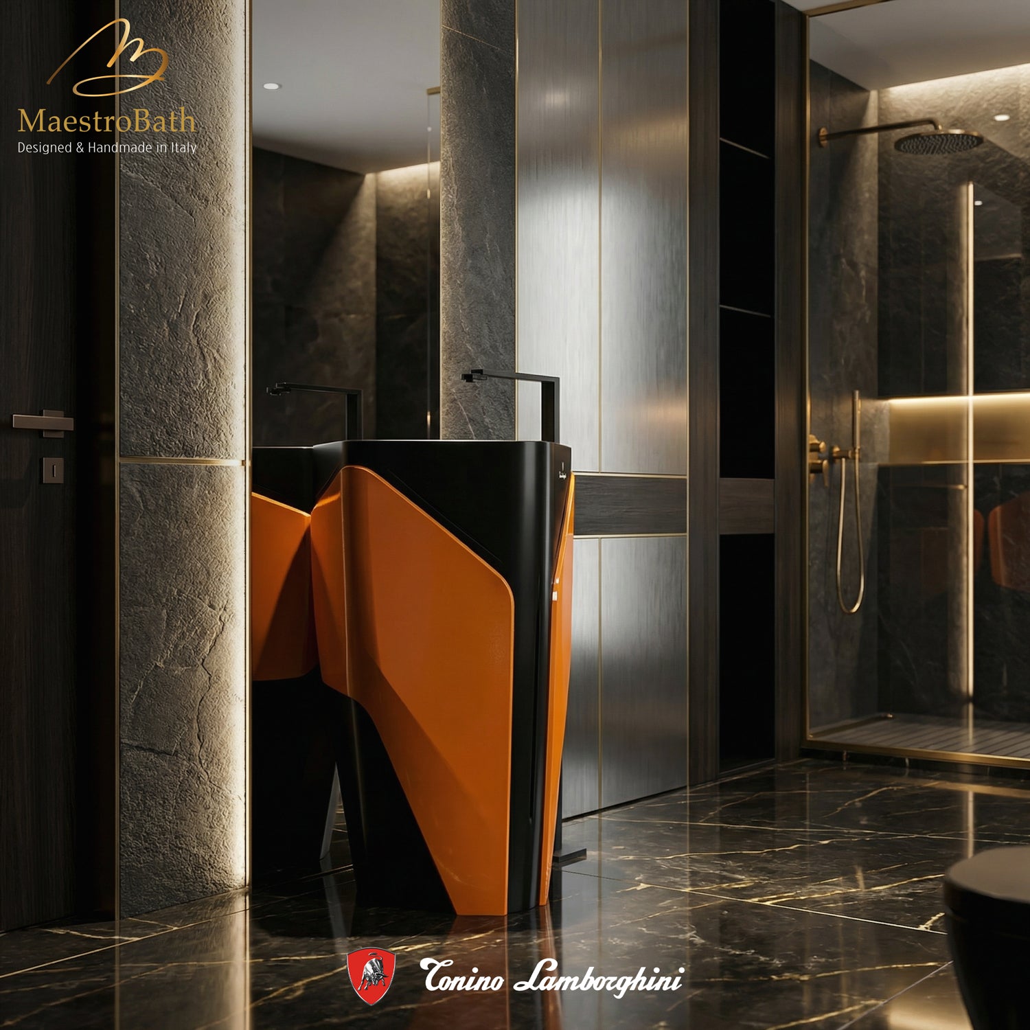 Iconico by Tonino Lamborghini Freestanding Sink #color_Orange and Black