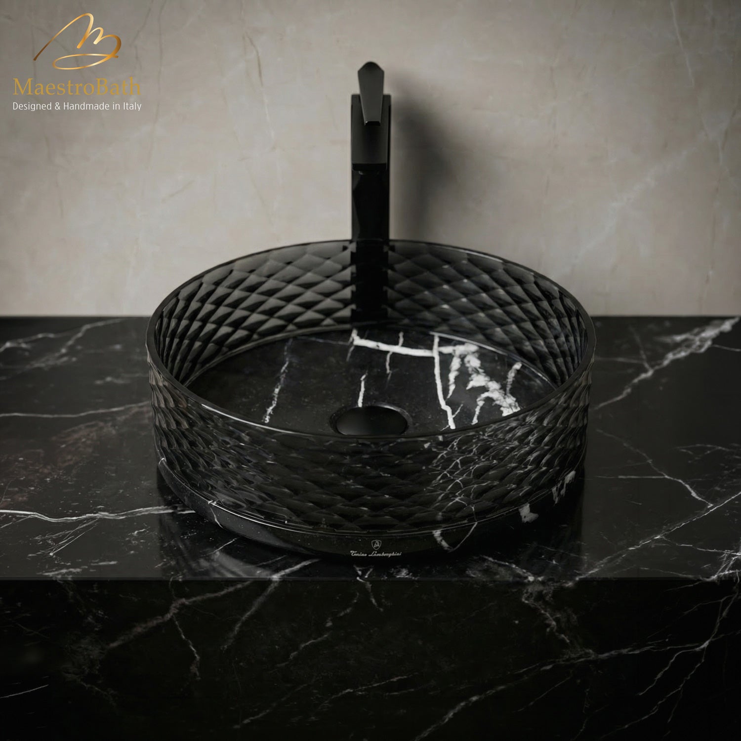 Marmofusion by Tonino Lamborghini Vessel Sink #color_black marble