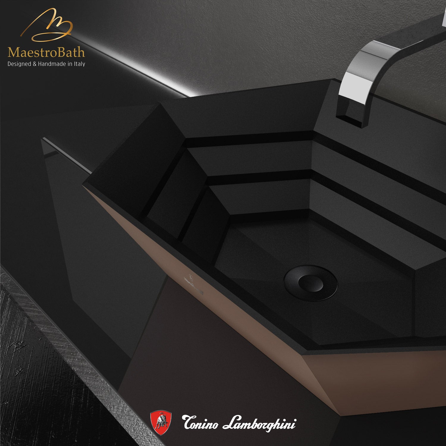Vision by Tonino Lamborghini Vessel Sink #color_Rosa Sahara / Black Mat