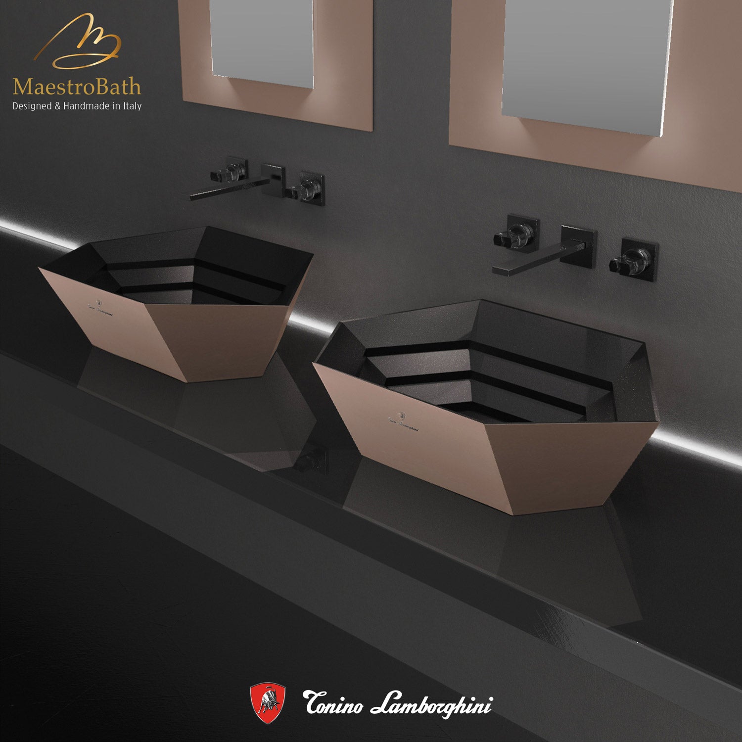 Vision by Tonino Lamborghini Vessel Sink #color_Rosa Sahara / Black Mat