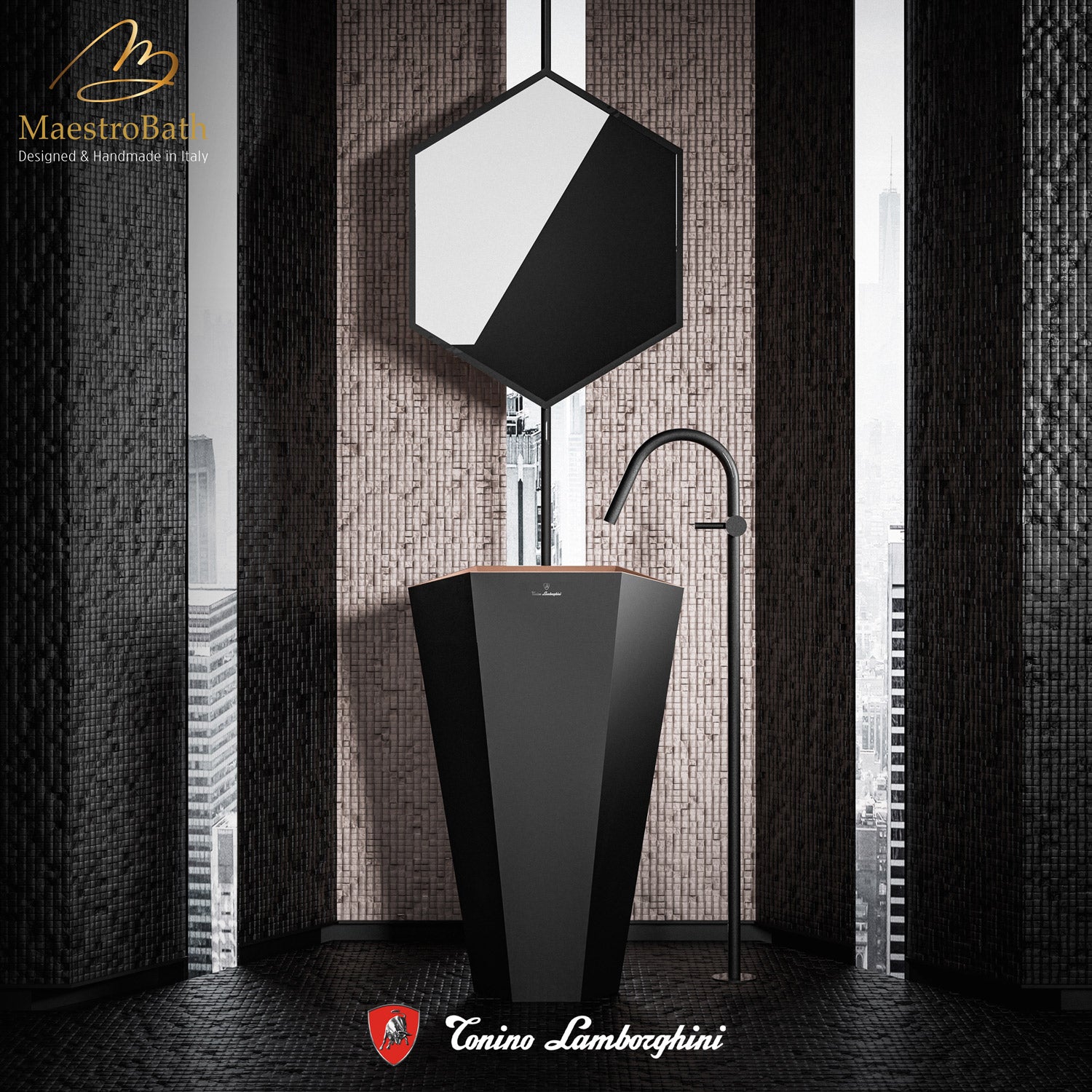 Vision by Tonino Lamborghini Freestanding Sink #color_black mat / rosa sahara