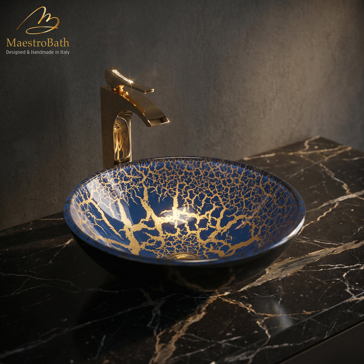 Leopardo Luxury Round Vessel Sink #color_blue and gold