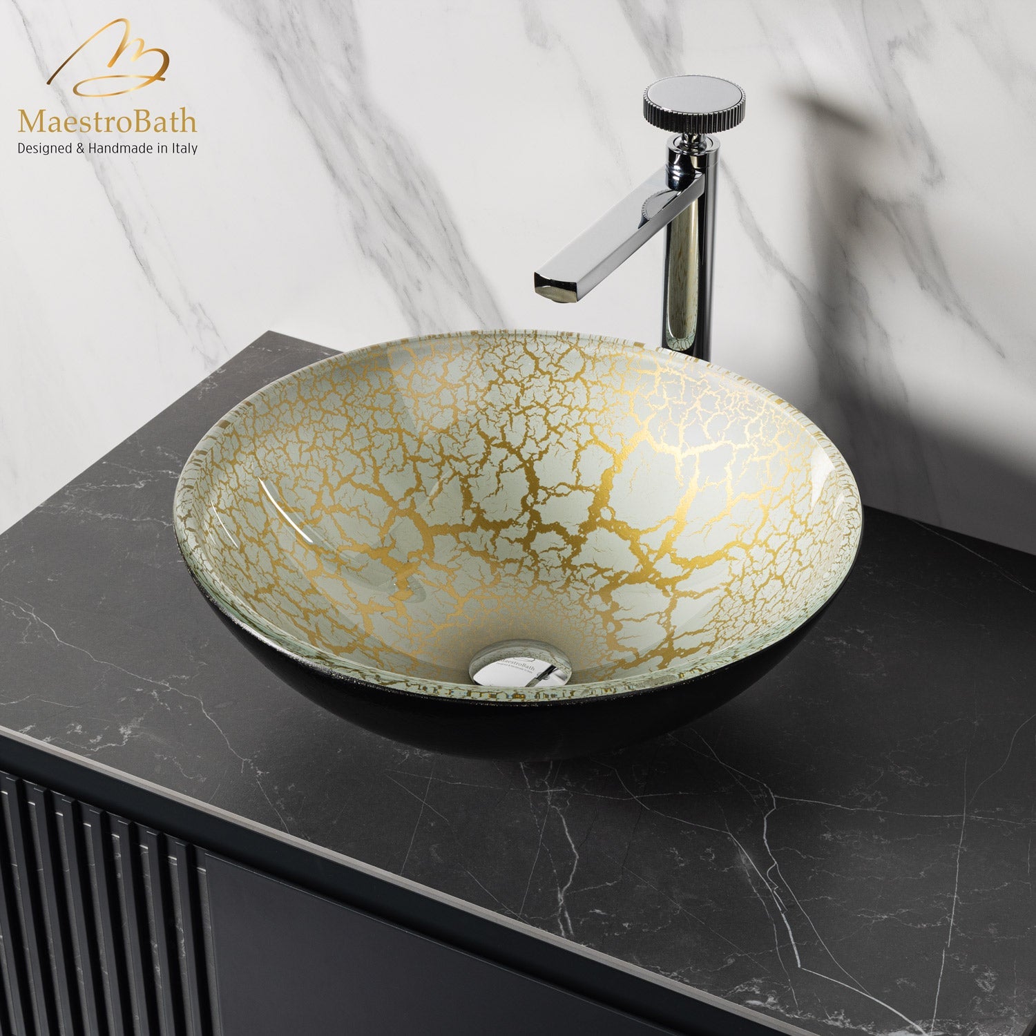 Leopardo Luxury Round Vessel Sink #color_white and gold