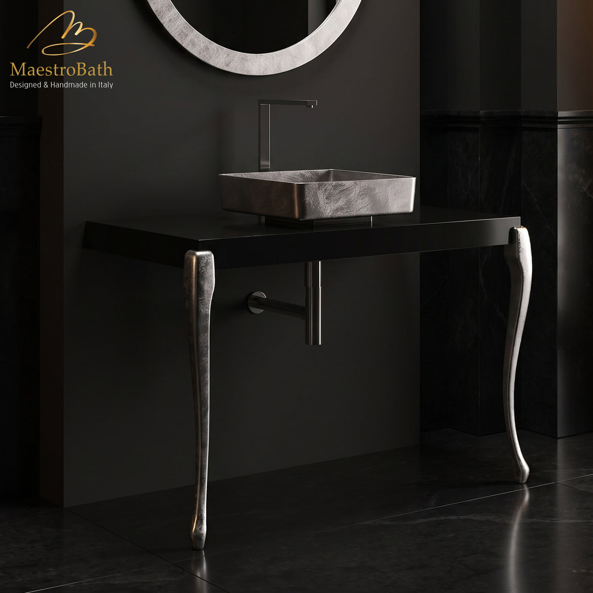 Luxury Italian Bathroom Console #color_black and silver