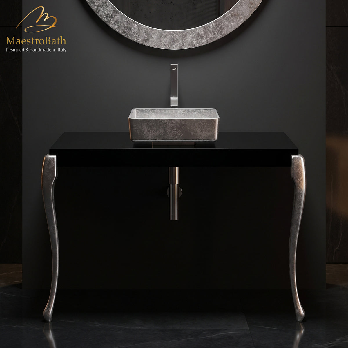 Luxury Italian Bathroom Console #color_black and silver