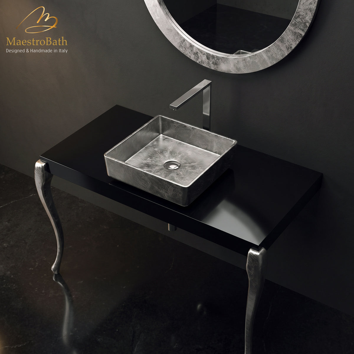 Luxury Italian Bathroom Console #color_black and silver