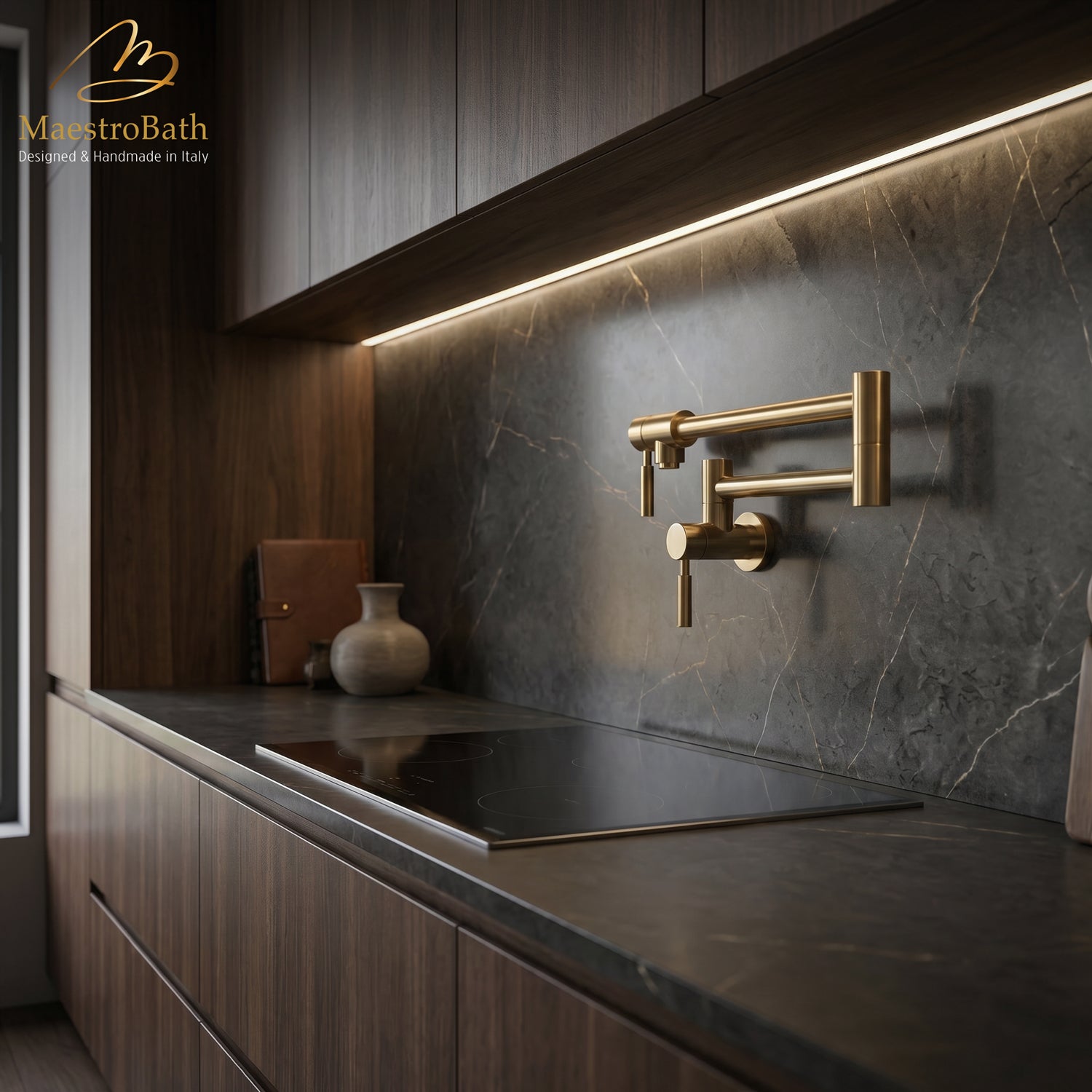 Luxury Wall-Mount Kitchen Pot Filler #color_Brushed Gold