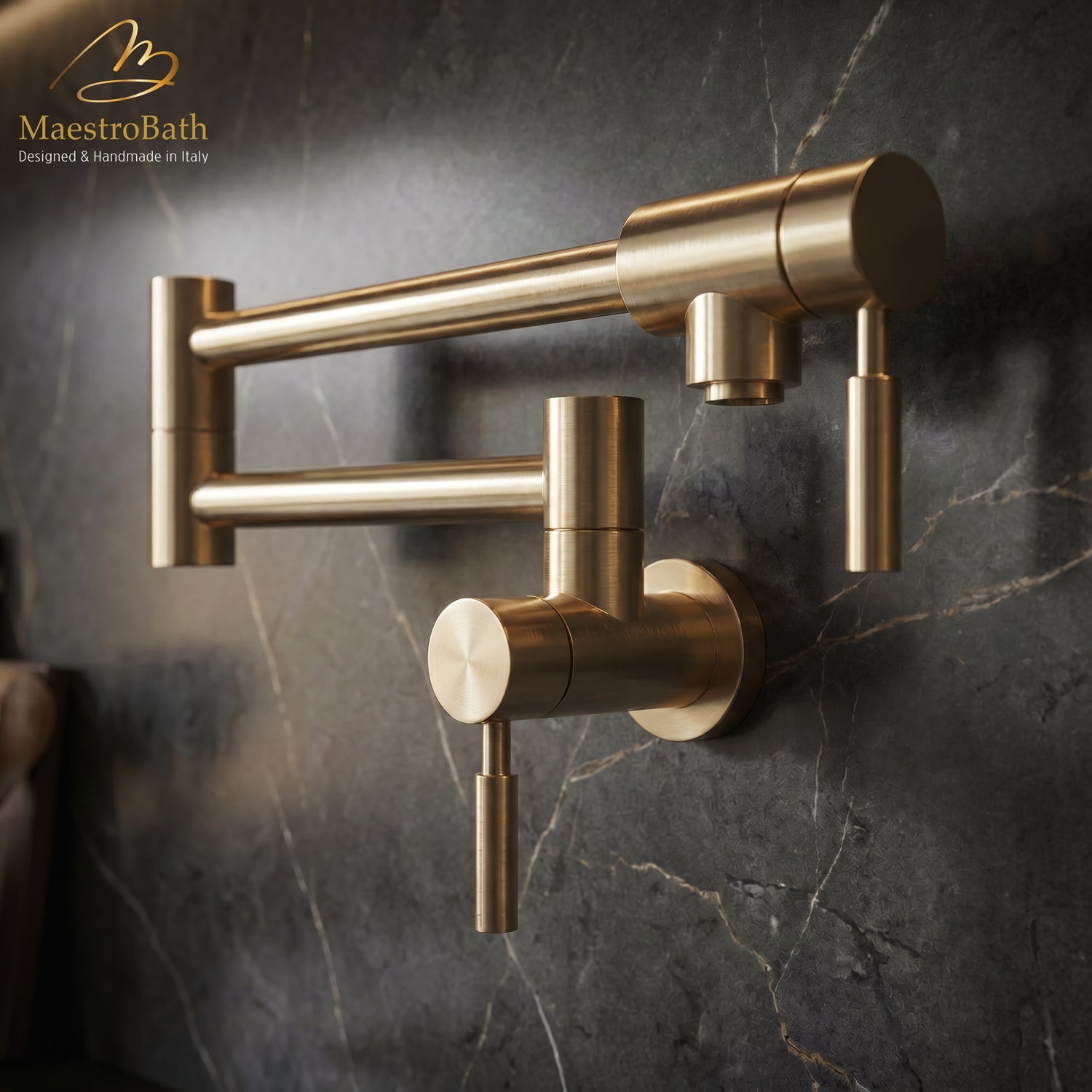 Luxury Wall-Mount Kitchen Pot Filler #color_Brushed Gold
