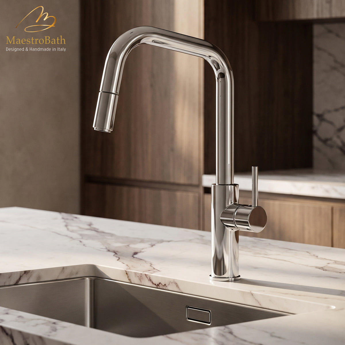 MITU DQ CHROME | Modern Kitchen Faucet With Pull Out Mono Shower #color_polished chrome