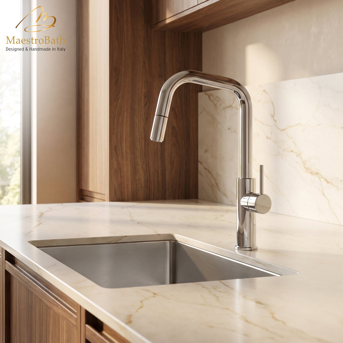 MITU DQ CHROME | Modern Kitchen Faucet With Pull Out Mono Shower #color_polished chrome