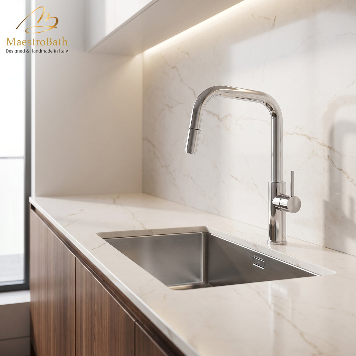 MITU DQ CHROME | Modern Kitchen Faucet With Pull Out Mono Shower #color_polished chrome