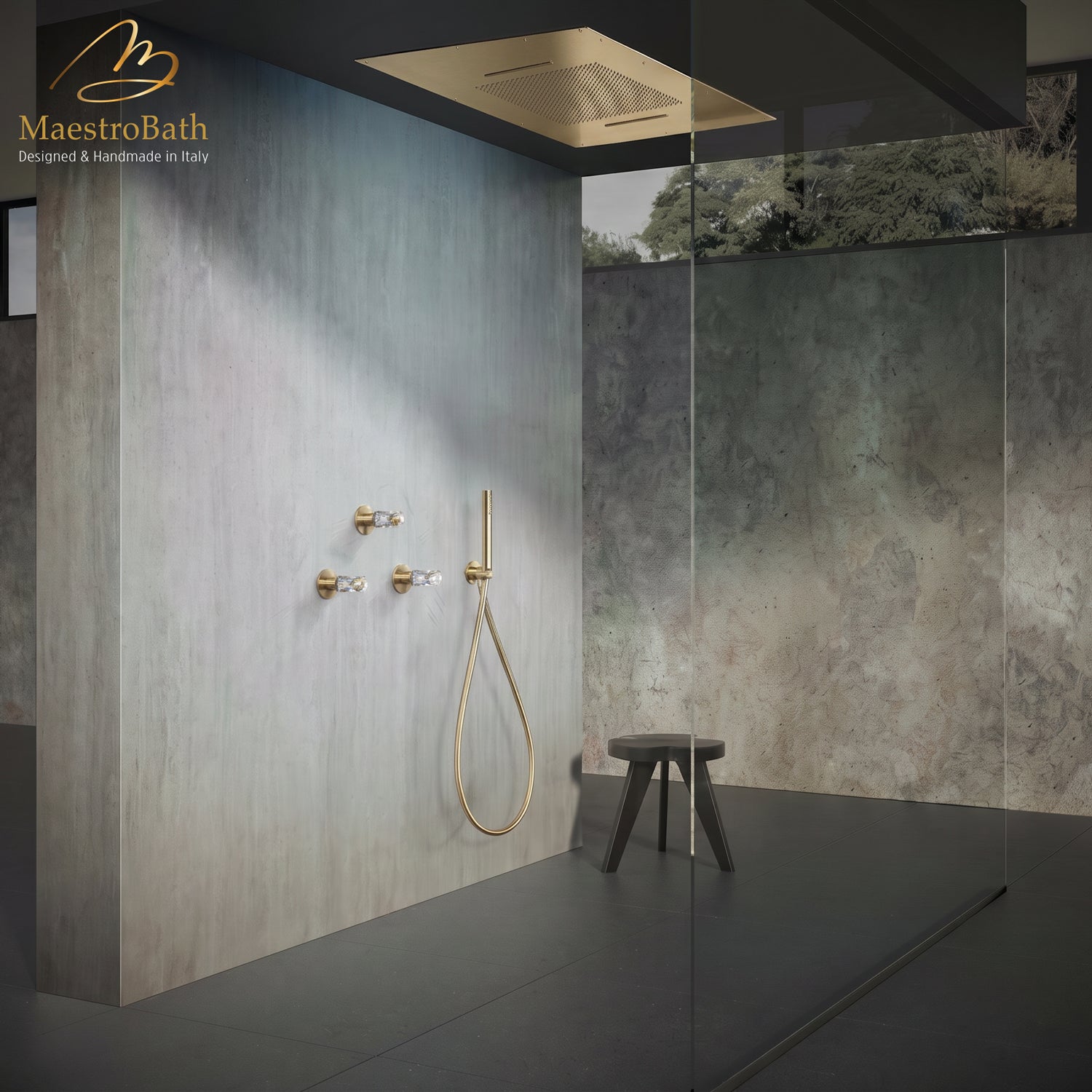 Lux Complete Shower Set in Brushed Gold, luxury Brass shower system by MaestroBath #Color_Brushed Gold