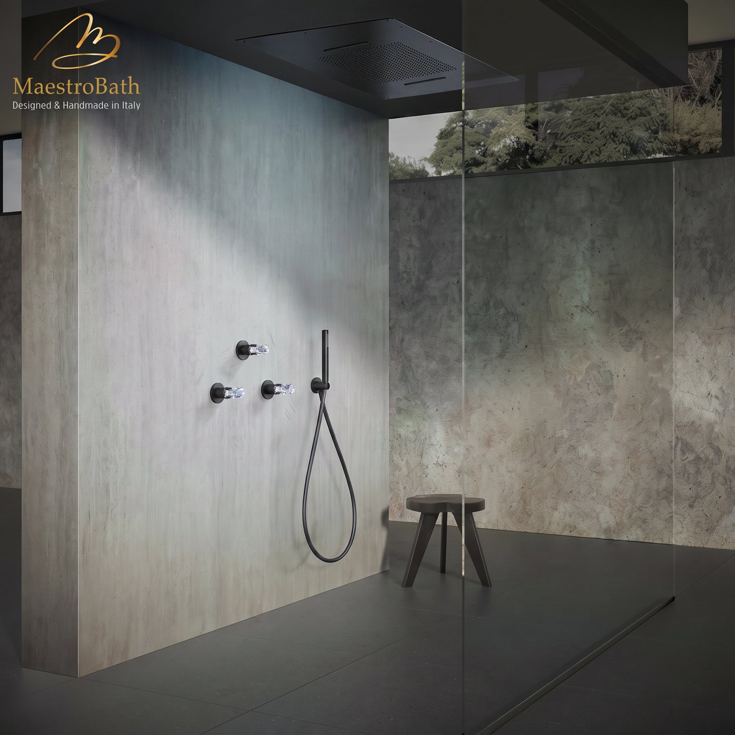 Lux Complete Shower Set in Black, luxury Brass shower system by MaestroBath #Color_Black