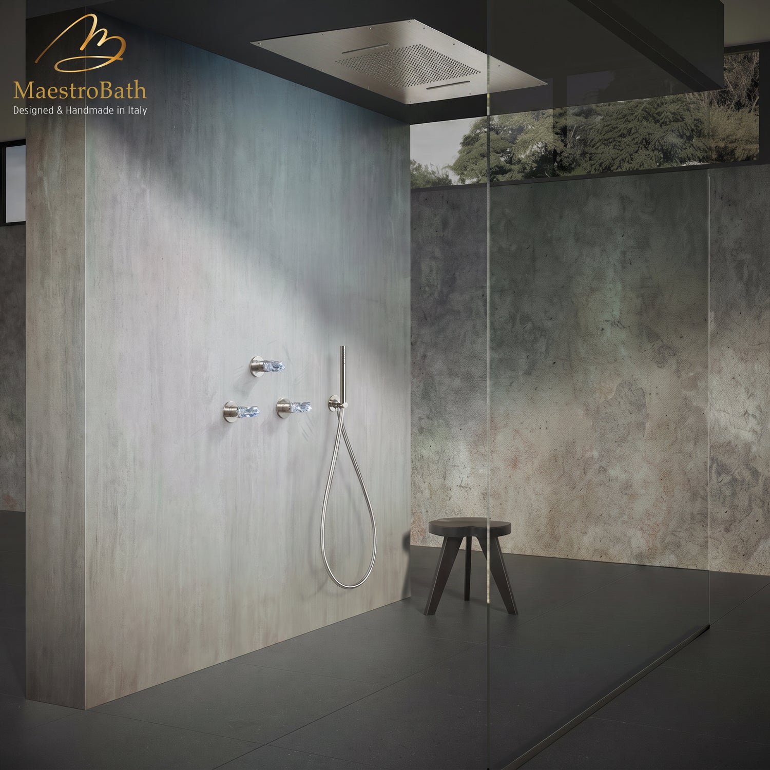 Lux Complete Shower Set in Brushed Nickel, luxury Brass shower system by MaestroBath #Color_Brushed Nickel