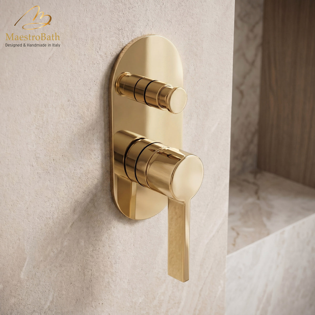 Mooi Thermostatic Concealed Bath & Shower With Diverter 2 Ways #color_Polished Gold