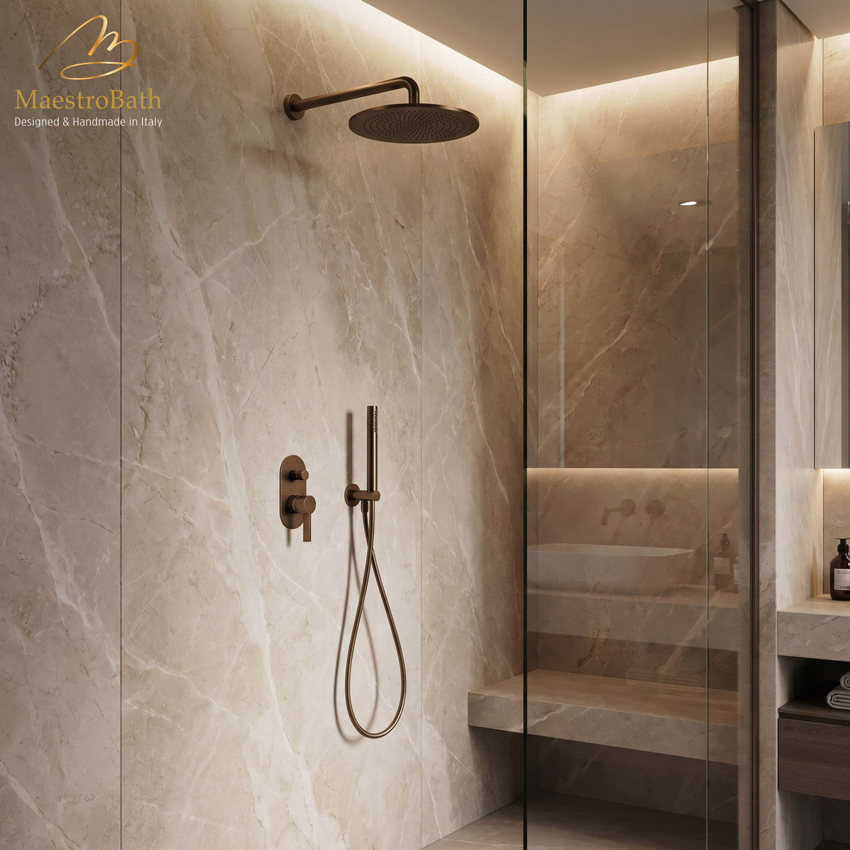 Mooi Complete Shower Set, made of solid brass #color_tobacco